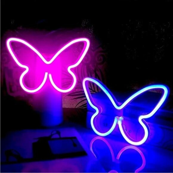 Neon Pink/Blue Butterfly Cute LED Light Kids Room/Dorm/Cafe Salon Wall Decor